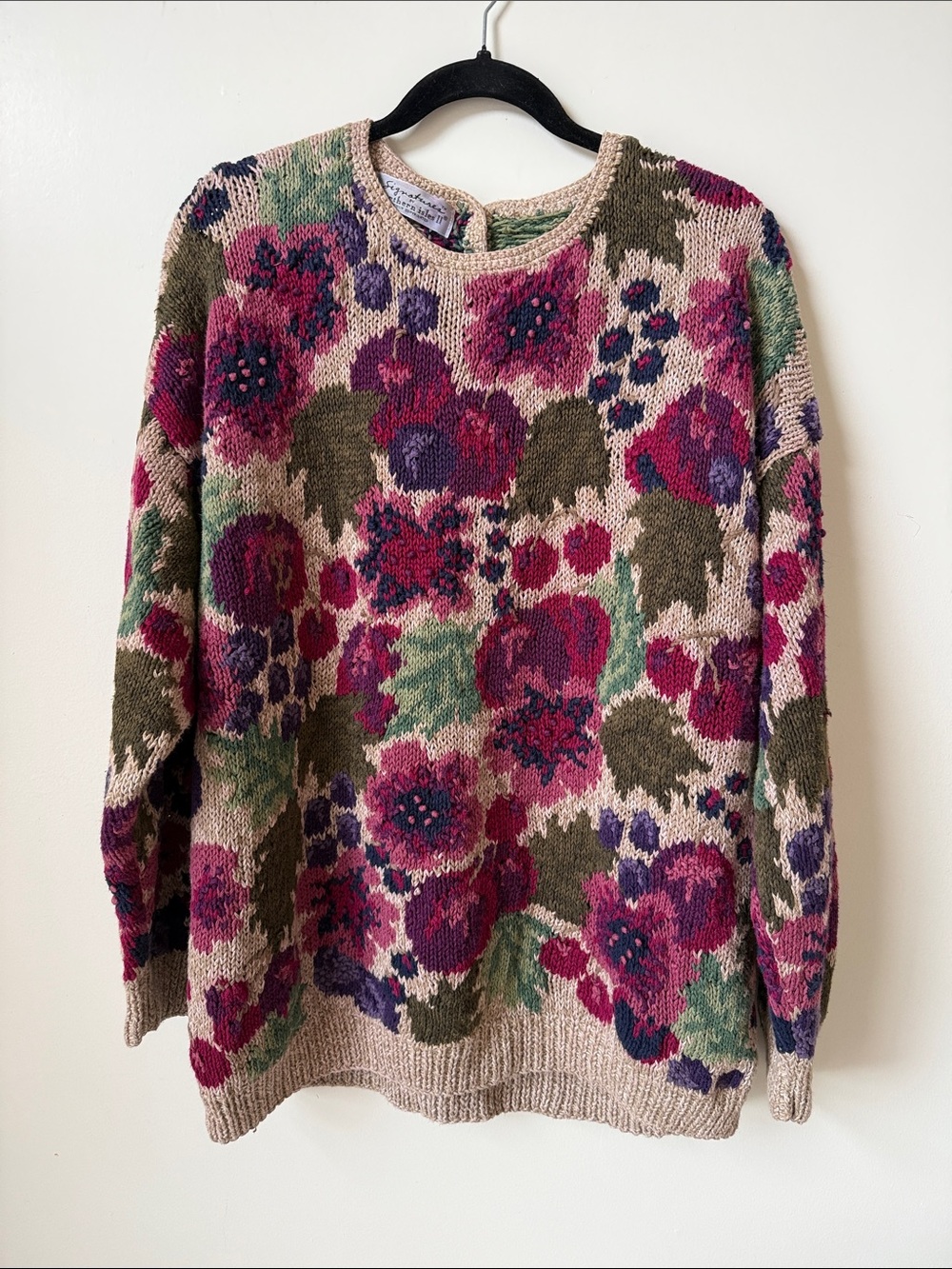 VINTAGE Northern Isles II Signatures knitted by hand cotton floral sweater